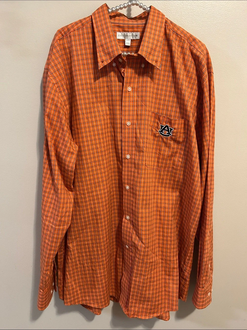 Cutter & Buck Auburn Tigers Plaid Button Down Shirt XL 100% Cotton NCAA